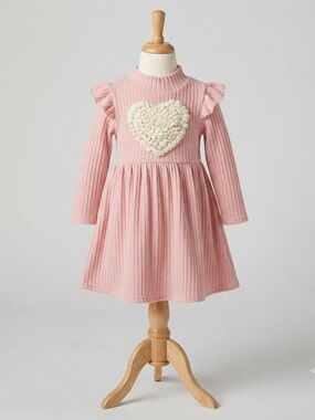 Pink Heart Knit Dress for Girls